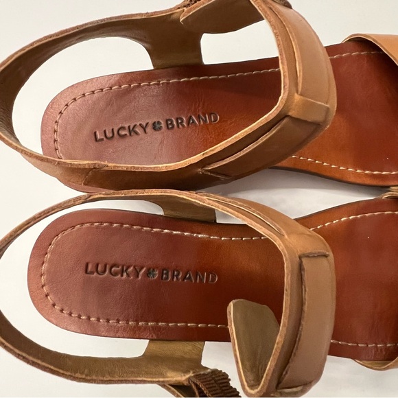 Lucky Brand Womens Hannela Brown Leather Boho Wooden Platform Sandals Size 9.5 - Picture 13 of 14
